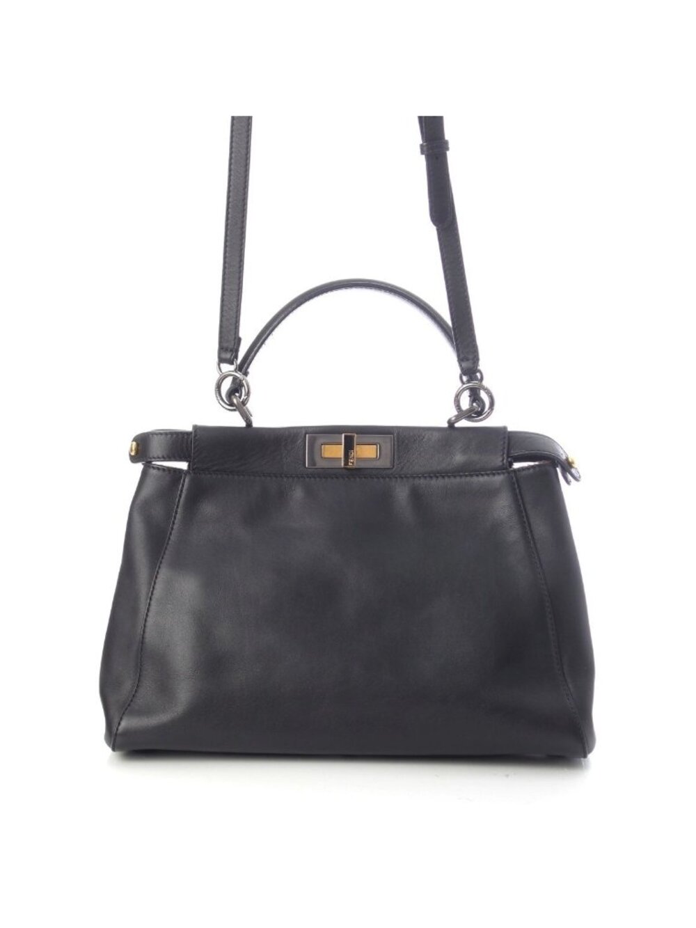 Fendi Peekaboo Regular Leopard 2-Way Handbag Black